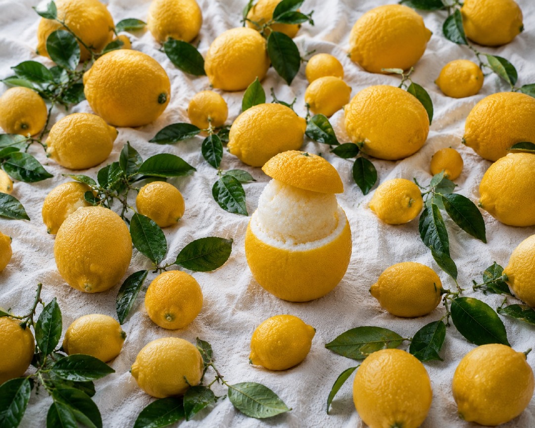 Amalfi lemons and a lemon sorbet composition.